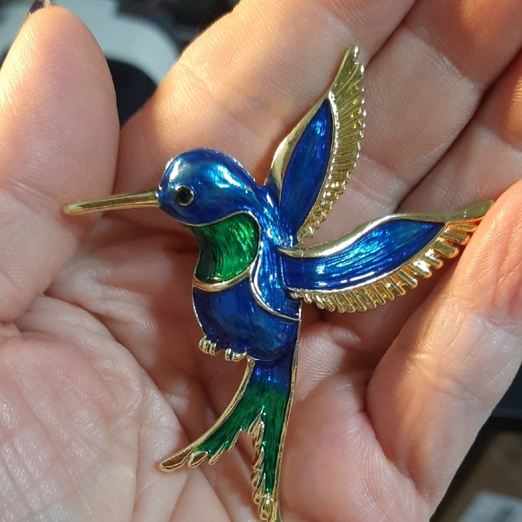 Jewelry - Vibrant Blue and Green Hummingbird Brooch